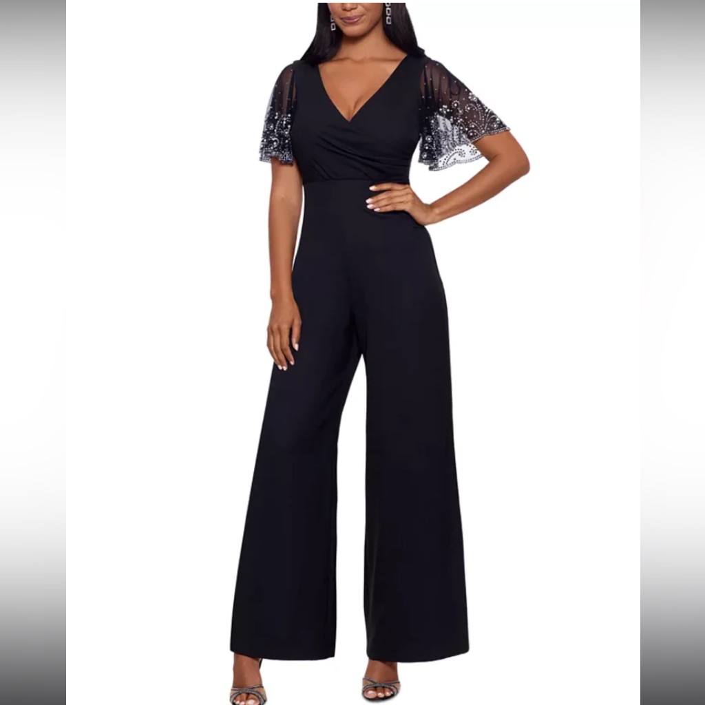 Betsy & Adam Embellished Sleeve Wide-Leg Jumpsuit